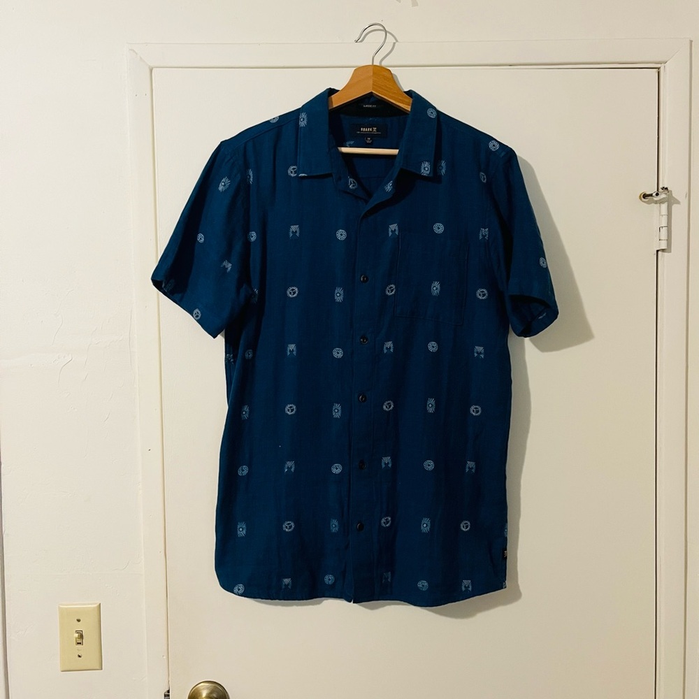 Roark Navy Patterned Casual Button-Up  Shirt, Size Medium